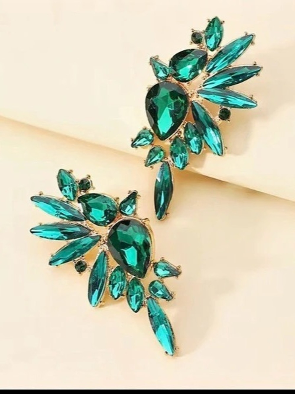 New Luxury Emerald Green Crystal Statement Earrings Blue & Green